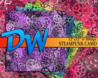 STEAMPUNK Camouflage / Camo Pattern - 6 HIGH Resolution Color Combinations 12"x12" - INSTANT download - .png files