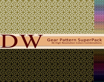 STEAMPUNK Gear Pattern - Digital Files - 46!! HIGH Resolution Color Combinations 12"x12" - INSTANT download - .png files