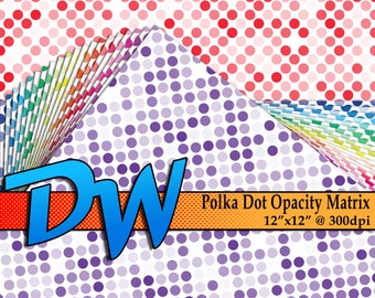 Polka Dot Opacity Matrix - 20 Different Color Sheets - High Resolution Digital Papers - 12"x12" 3600x3600 300dpi - Easy to use .PNG Files