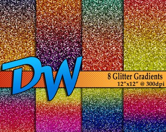 50% Off Glitter Gradient 8 Pack Digital Paper - 3600x3600 12x12 300dpi Multicolor / Rainbow- Digital Download .PNG Files