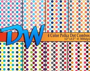 Polka Dot Quad Color Patterns - 8 Different Color Combo - High Resolution Digital Papers - 12"x12" 3600x3600 300dpi - Easy to use .PNG Files