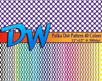White Polka Dot Pattern - 40 Different Color Sheets - High Resolution Digital Papers - 12"x12" 3600x3600 300dpi - Easy to use .PNG Files