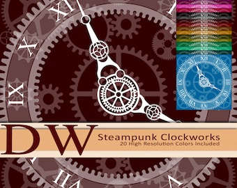 STEAMPUNK Background Clock - Digital Files - 20 HIGH Resolution Colors 12"x12" - INSTANT download - .png files