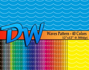 Waves / Nautical Pattern - 40 Different Color Sheets - High Resolution Digital Papers - 12"x12" 3600x3600 300dpi - Easy to use .PNG Files