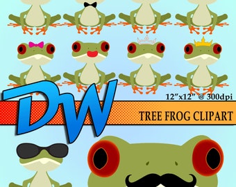 Tree Frog Clipart - Great deal for 9 Different Characters - Each 12"x12" @ 300 DPI High Res- .PNG  Ditigal Files