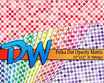 Polka Dot Opacity Matrix - 20 Different Color Sheets - High Resolution Digital Papers - 12"x12" 3600x3600 300dpi - Easy to use .PNG Files