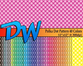 Polka Dot Pattern - 40 Different Color Sheets - High Resolution Digital Papers - 12"x12" 3600x3600 300dpi - Easy to use .PNG Files