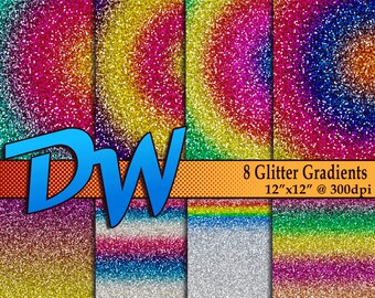 50% Off Glitter Gradient 8 Pack Digital Paper - 3600x3600 12x12 300dpi Multicolor / Rainbow- Digital Download .PNG Files