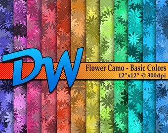 Flower Camouflage / Camo Rainbow Colors - Digital Paper - Deal on 12 High Resolution Color schemes 12"x12" - INSTANT download - .png files
