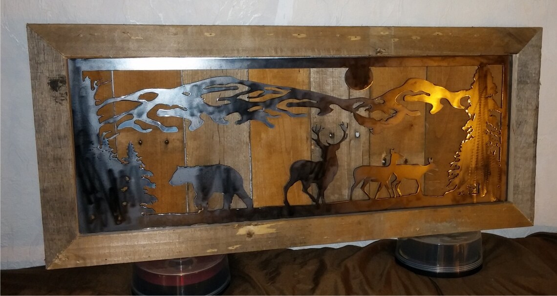 Country Mountain Bear Deer Metal Cut Metal Repurposed Etsy