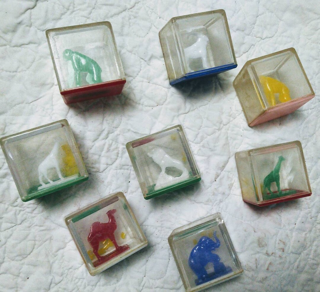 Vintage Clear Blocks, Set of 8 Toy Rattle Blocks, Mid-century Building ...
