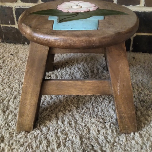 Wood Stool, Farmhouse Step Stool, Plant Stand, Primitive Garden Stool, Hearth Stool, Flower Power Wood Stool, Shabby Chic