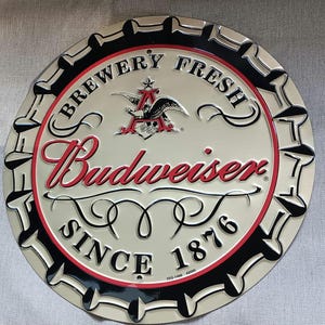 Dekoracja ścienna Budweiser Kapsel, Dekoracja ścienna Bud, Vintage Budweiser, Dekoracja piwa, Prezent na dzień ojca, Znak Vintage Budweiser