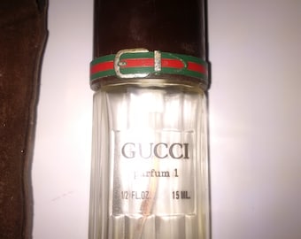 Rare Gucci Vintage Parfume Bottle with Original Leather Sleeve, Vintage 80s Gucci Perfume w Gucci Leather Sleeve, Collectible Gucci