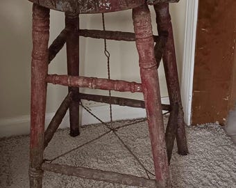 Primitive Rustic Wood Step Stool, Antique Painted Wood Stool, Cottage Core, Rustic Farmhouse, Rustic Kitchen Decor, Shabby Chic, Wood Stool