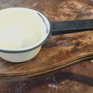 Emaillen vintage pot, vintage wit emaillen kookpan, kleine vintage pan