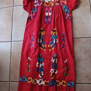 Vintage Peasant Dress, Embroidered Red Dress, 70s Style Dress, Festival Dress, Cotton Dress