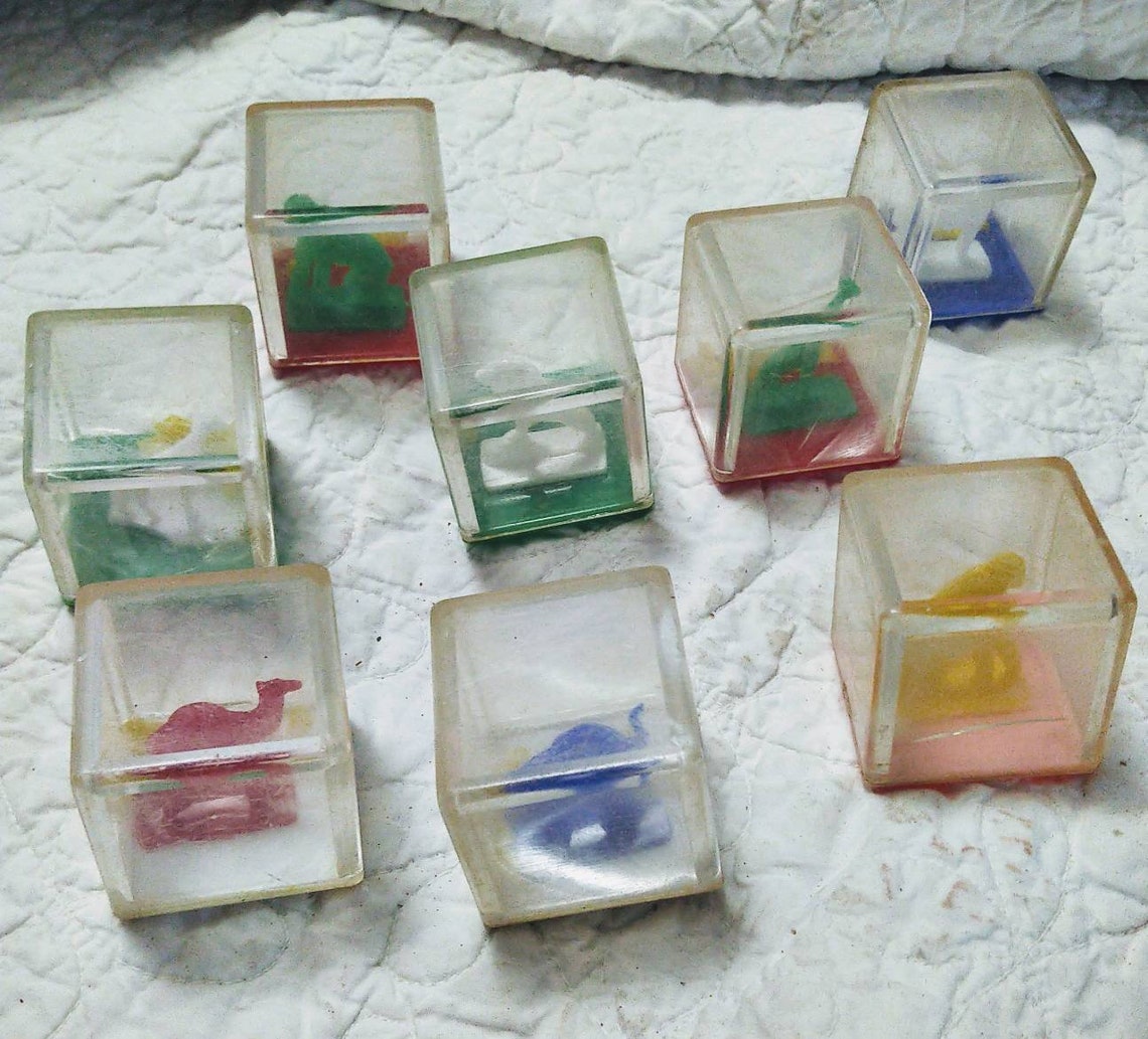 Vintage Clear Blocks, Set of 8 Toy Rattle Blocks, Mid-century Building ...