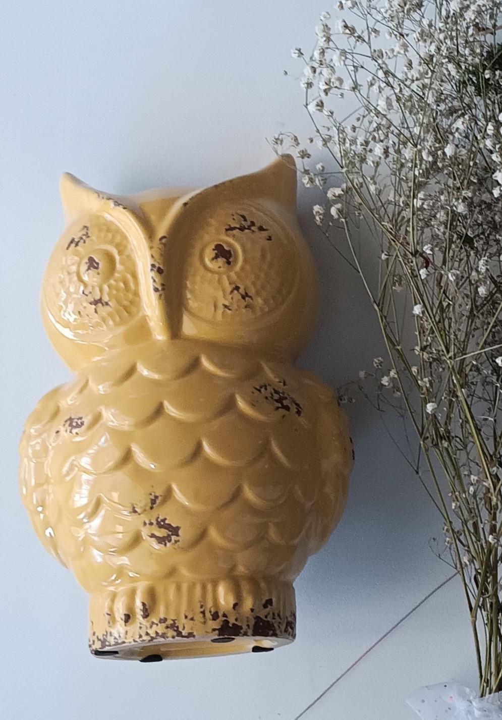 Vintage Owl, Vintage Owl Planter, Owl Decoration, Owl Flower Pot, Planter, Home Decor, Yellow Owl, S