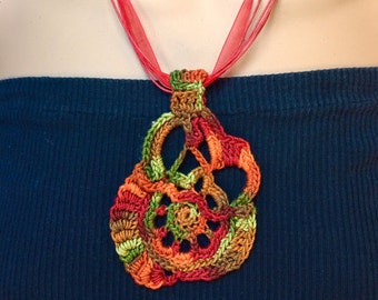 Handmade Free-Form Crochet Pendent  Necklace