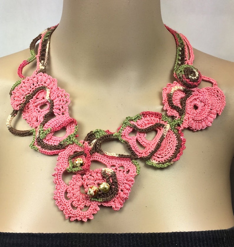 Free-Form Crochet Statement Necklace with Porcelain Beads