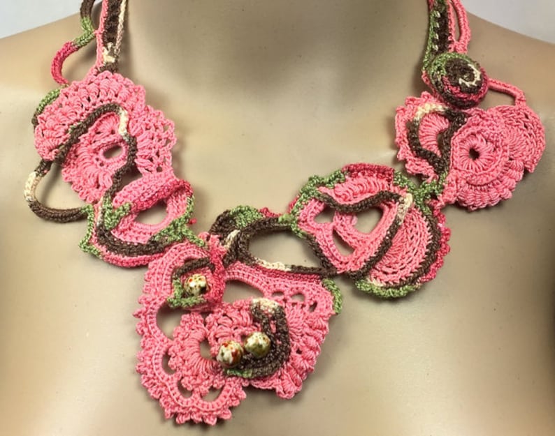 Free-Form Crochet Statement Necklace with Porcelain Beads