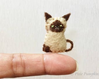 Tiny Felt Siamese Cat, Felt Animal Plushie, Miniature Felt, Felted Kitty, Handmade Felt Cat, Tiny Siamese Kitten, Mini Felt Stuffed Plush