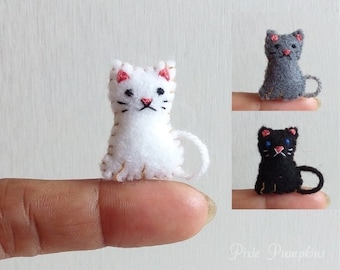 Tiny Cat Stuffed Animal, Miniature Felt Kitty, Handmade Plush, Dollhouse Cat