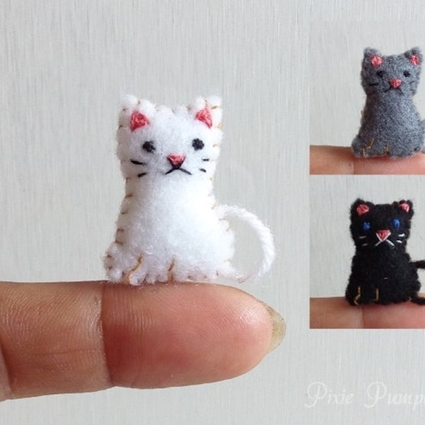 Tiny Cat Stuffed Animal, Miniature Felt Kitty, Handmade Plush, Dollhouse Cat