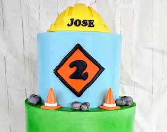 Fondant Construction trucks cake topper set