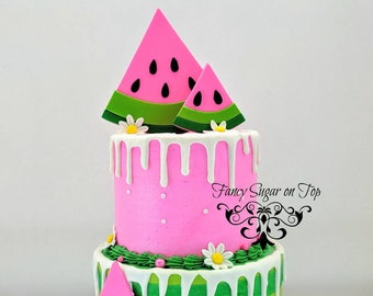 Fondant Watermelon Cake topper with daisies
