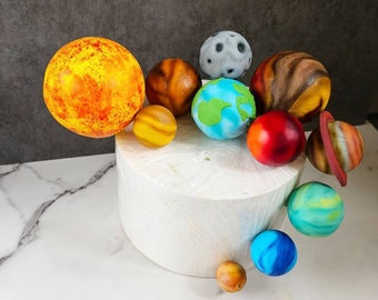 Fondant solar system, planets, space individual cake topper set