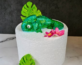 Fondant Water color Chameleon cake topper set