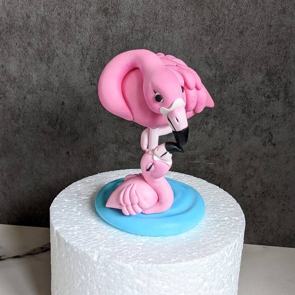 Mama and Baby Flamingo Fondant Cake Topper