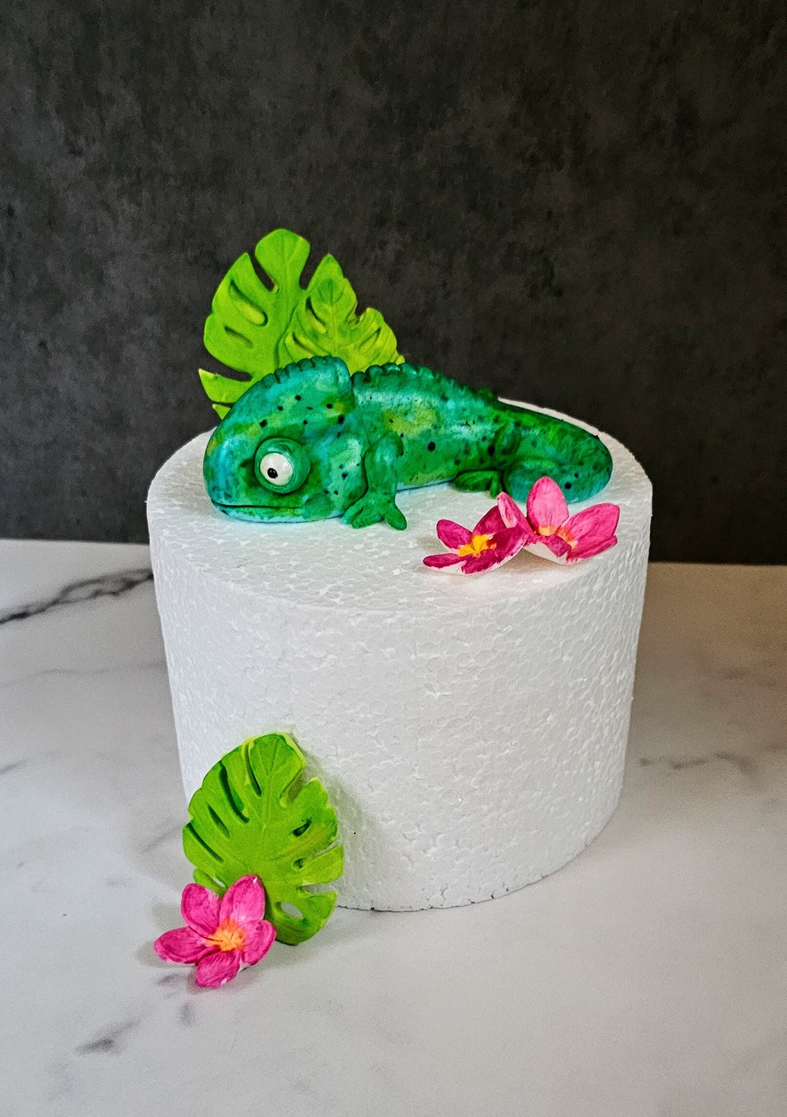 Fondant Water color Chameleon cake topper set