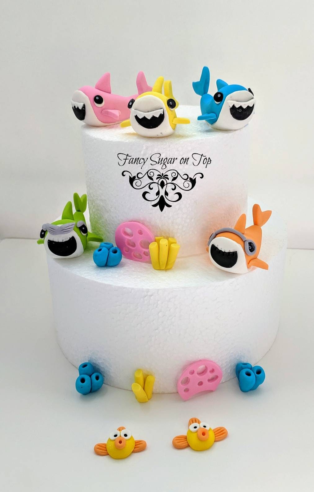 Fondant Baby Shark Inspired Cake Topper Set Etsy Canada