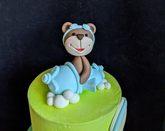 Bear transportation fondant cake topper set