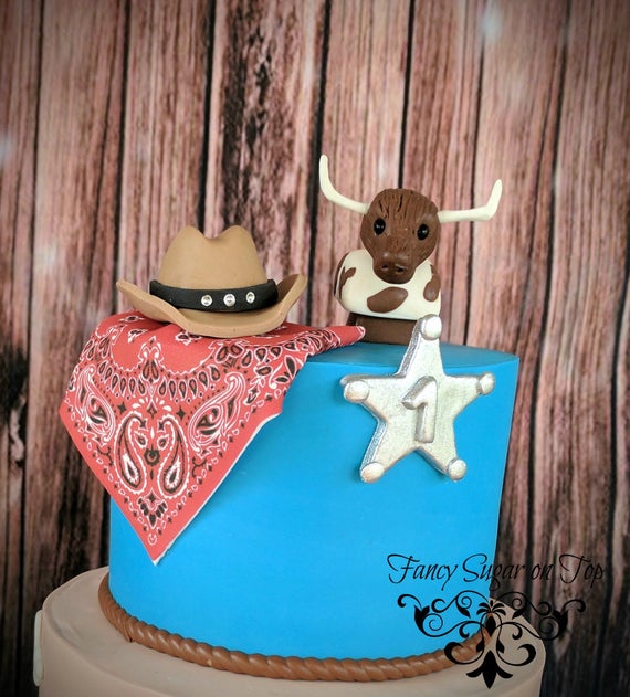 Cow Print Cowboy Peel & STick Edible Cake Topper Decoration for