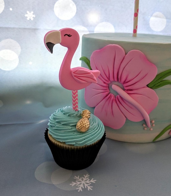 Fondant Flamingo Cake Topper Set and Flamingo Cupcake Toppers Etsy