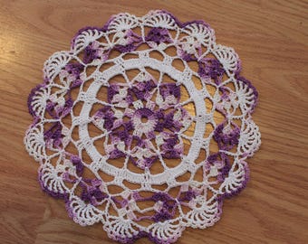 New Hand Crocheted Doily - shaded purple and white