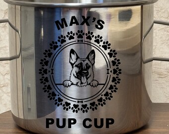 Personalized German Shepherd Pup Cup | Engraved Stainless Steel Dog Travel Mug
