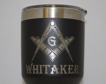 Mason Gifts Masonic Emblem Black 30 OZ Tumbler Travel Mug Personalized Name