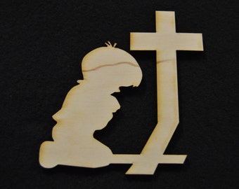 Praying Boy Wood Cutout - Small Shapes for Projects or Other Use