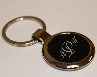 Personalized Black and Silver Puffed Metal Keychain