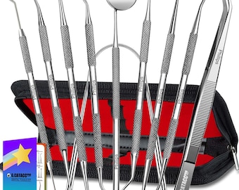 Engraved Stainless Steel Dental Cleaning Kit – 10 Piece Oral Hygiene Tools with Case