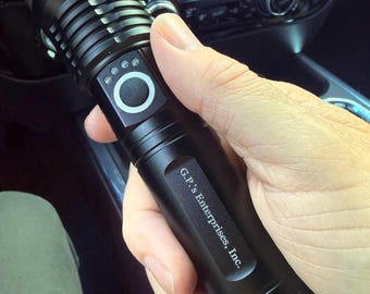 Custom Engraved Tactical LED Flashlight, Rechargeable Torch, Corporate Gifts, Logo Branding Swag