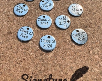 Class of 2024 etc Graduation Gift Charm Engraved 10mm Stainless Steel Charms Set of 10 Pieces