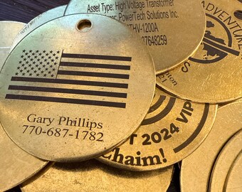 S-15240 2" Brass Tag — Custom Engraved Name, Number or Logo | Personalized Metal Pet Tag, Keychain, Luggage ID, Industrial Label