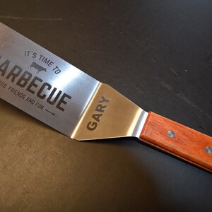 Personalized BBQ Spatula | Custom Engraved Stainless Steel Grill Turner Wood Handle image 3
