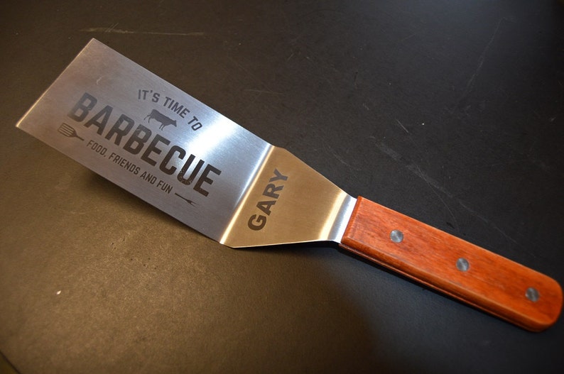 Personalized BBQ Spatula | Custom Engraved Stainless Steel Grill Turner Wood Handle image 3